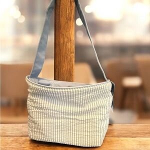 WB Personalize Your Life Bag Basket Blue Seersucker For Embroidering 9”x8”7” New